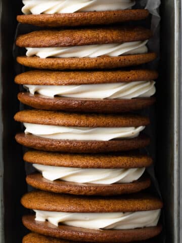 finished gingerbread whoopie pies in a loaf pan