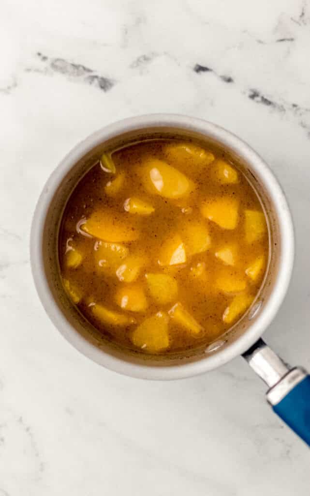 peach mixture for cobbler in small saucepan