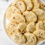 overhead view pecan sandies on white plate