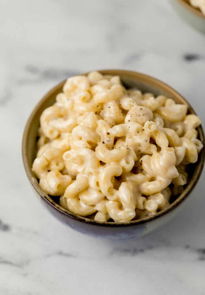 close up view of mac and cheese in small bowl 