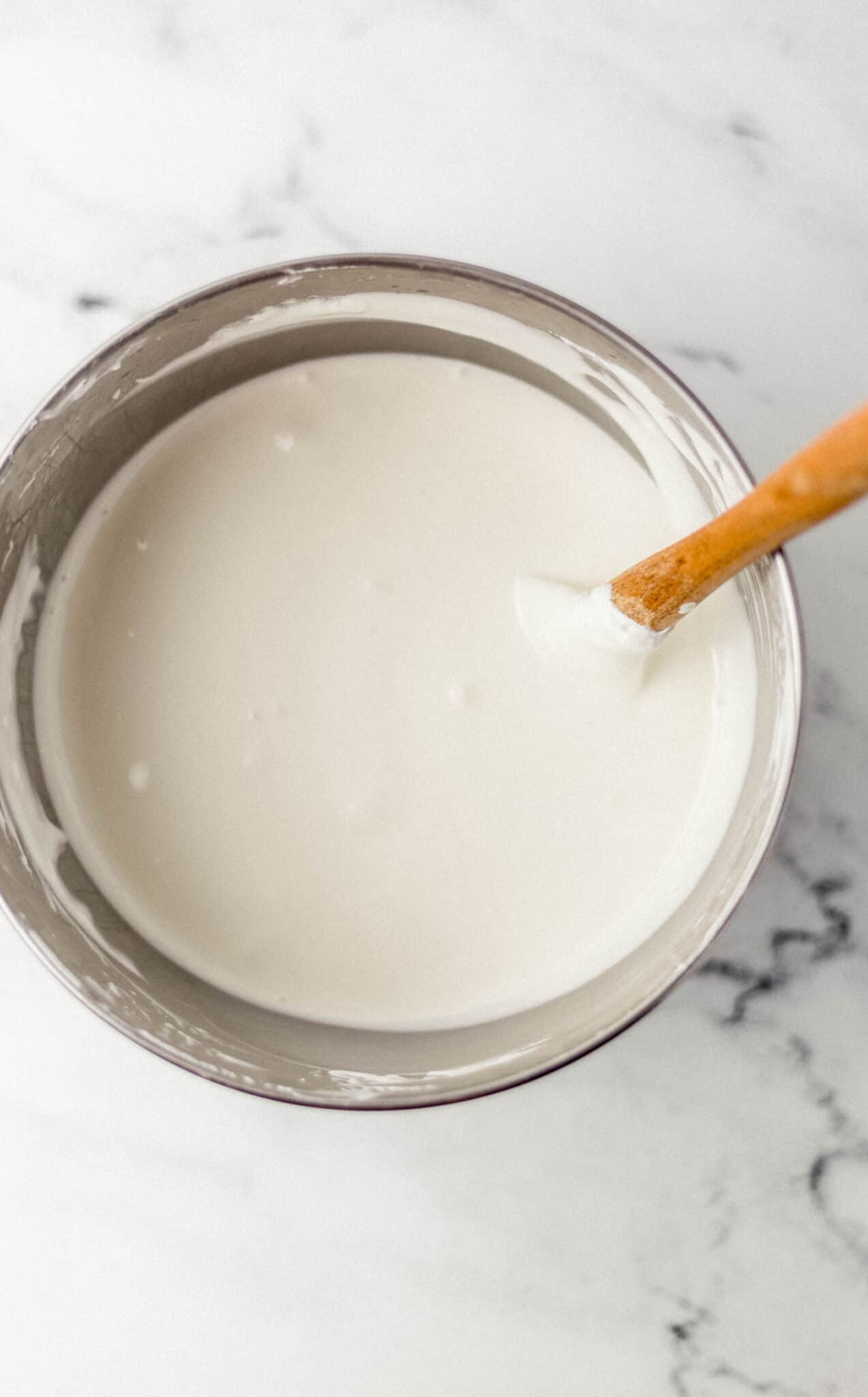 pie filling in large mixing bowl with spatula