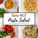 Four process photos to make pasta salad on pin with text overlay.