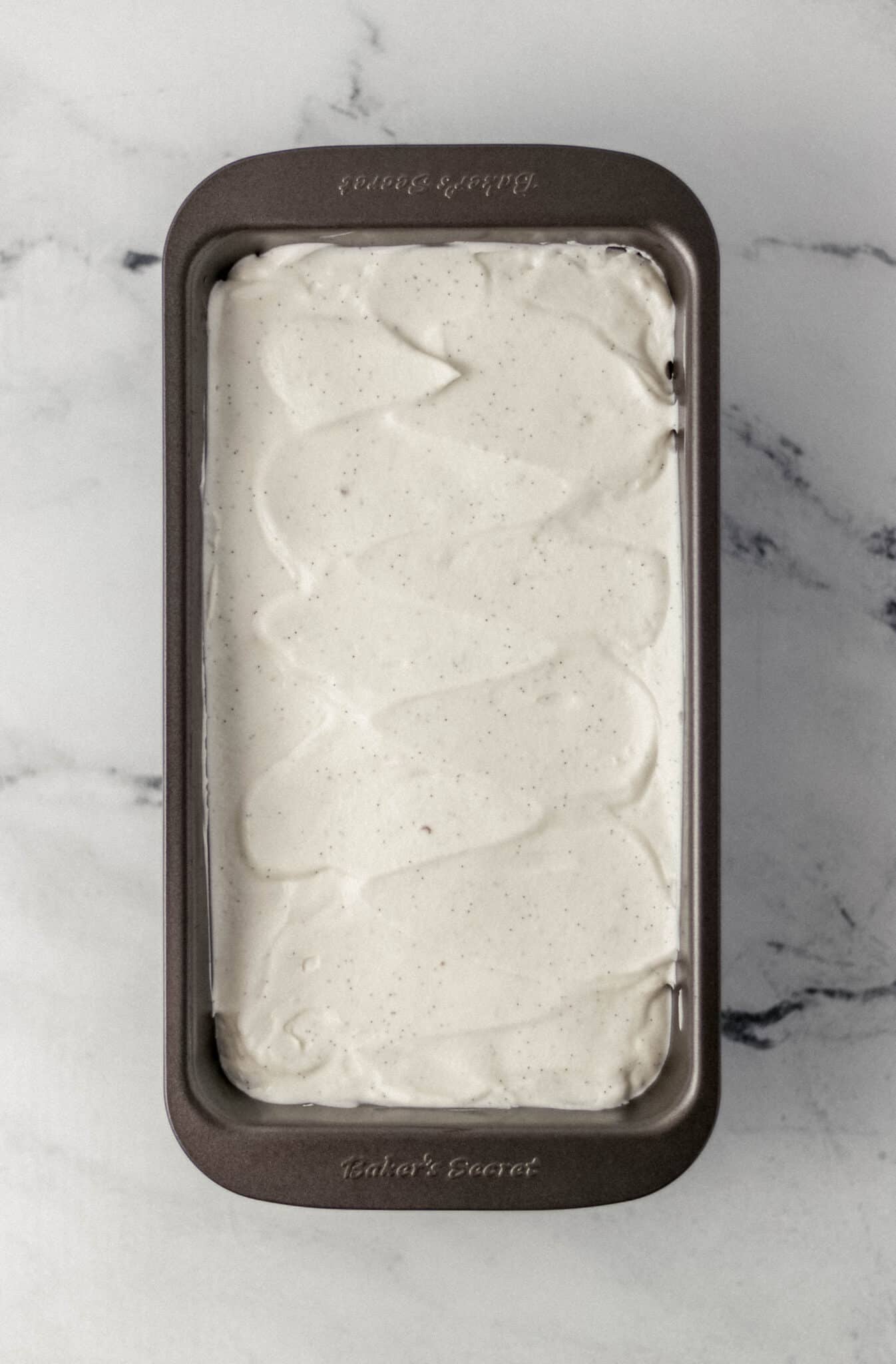 vanilla ice cream in loaf pan before freezing 