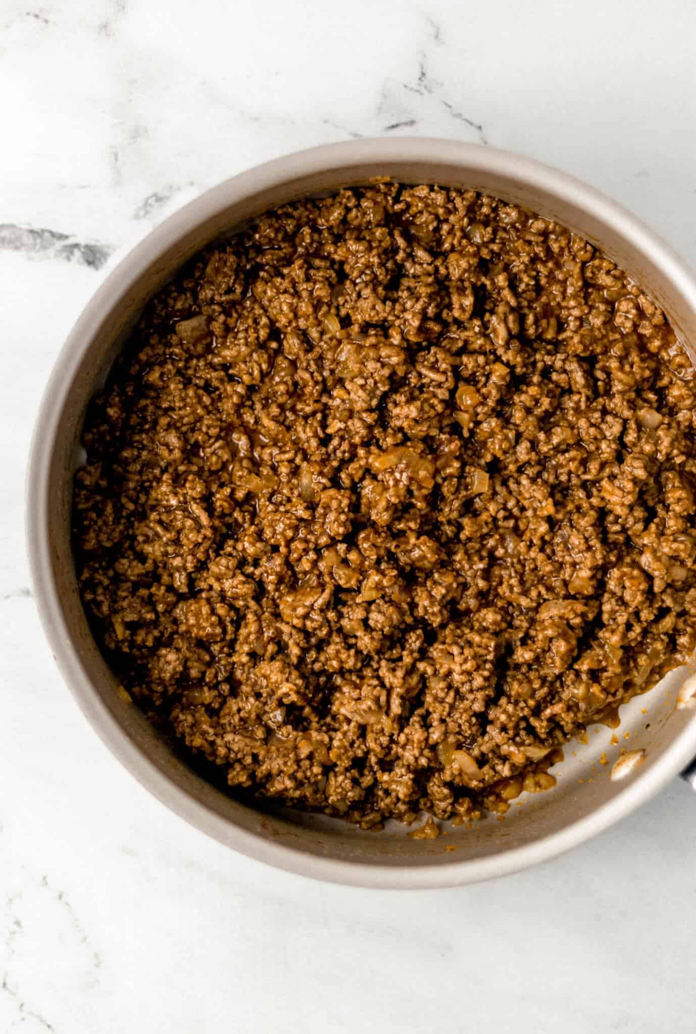 barbecue beef mixture in large skillet