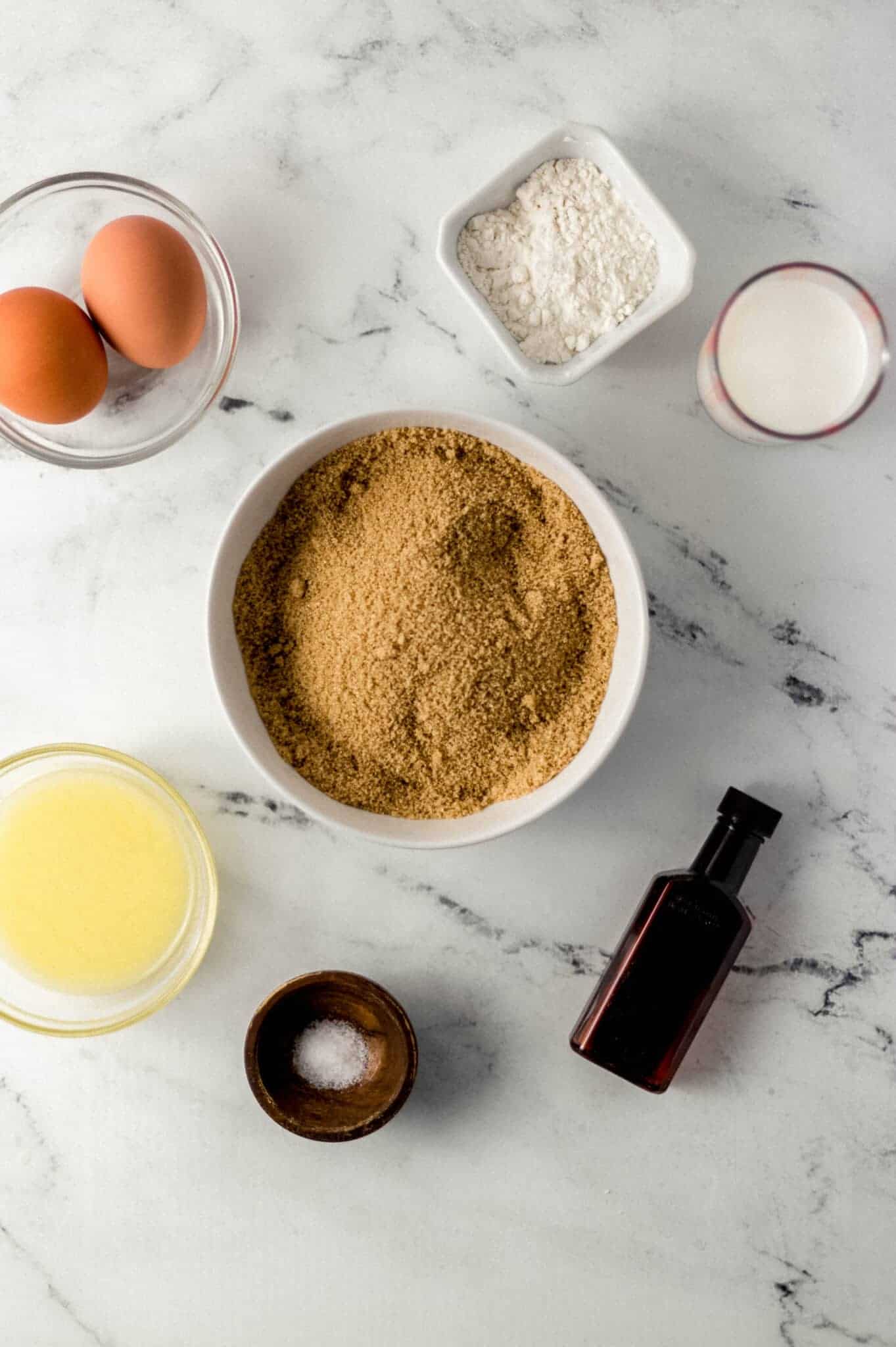 ingredients needed to make sugar pie in separate bowls
