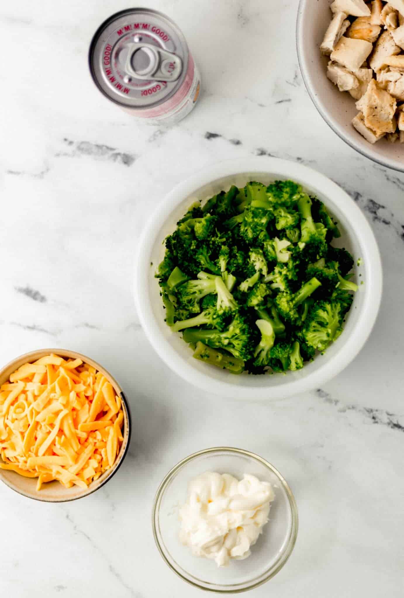 overhead ingredients needed to make broccoli casserole 