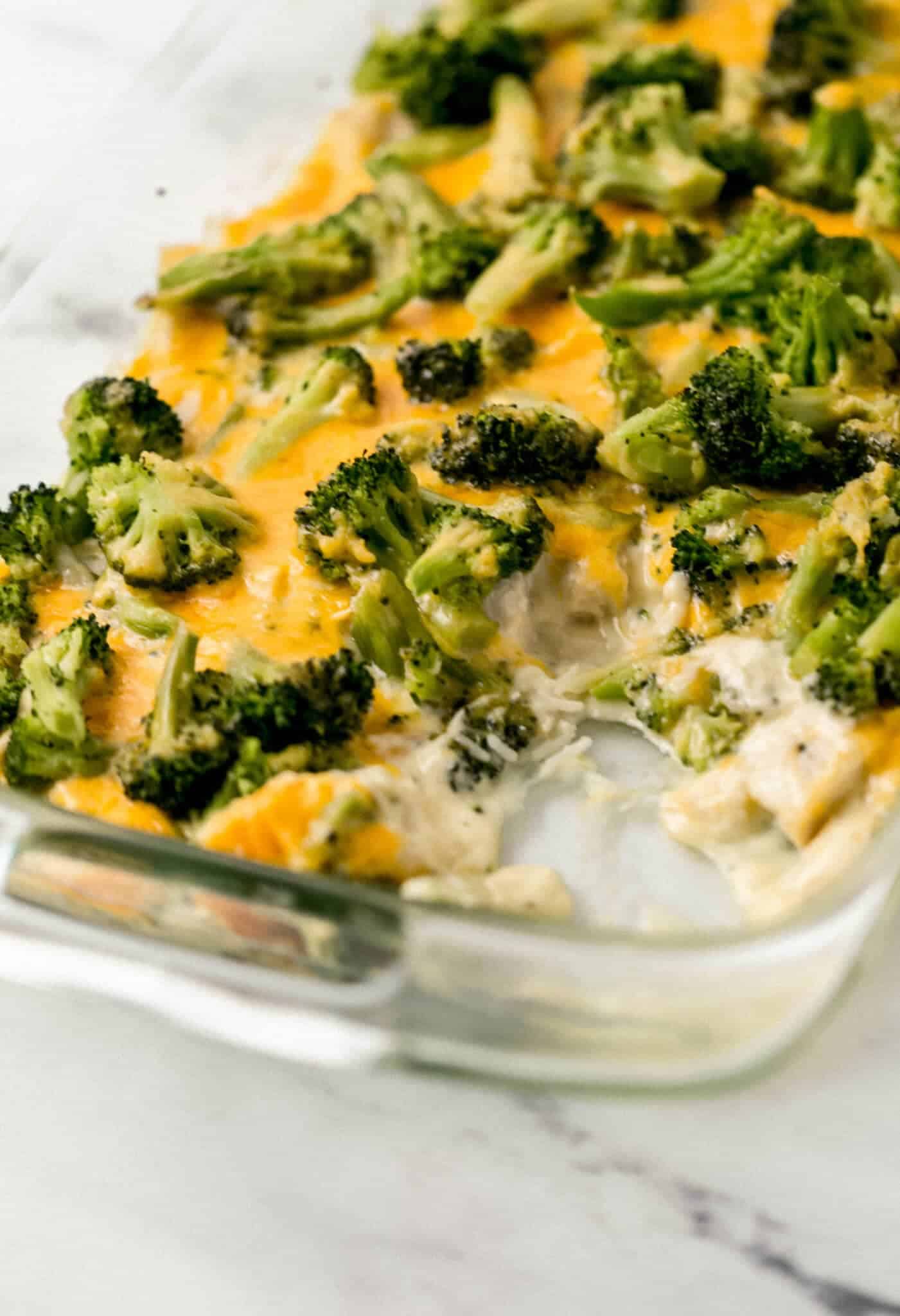 close up side view of casserole with some taken out of it