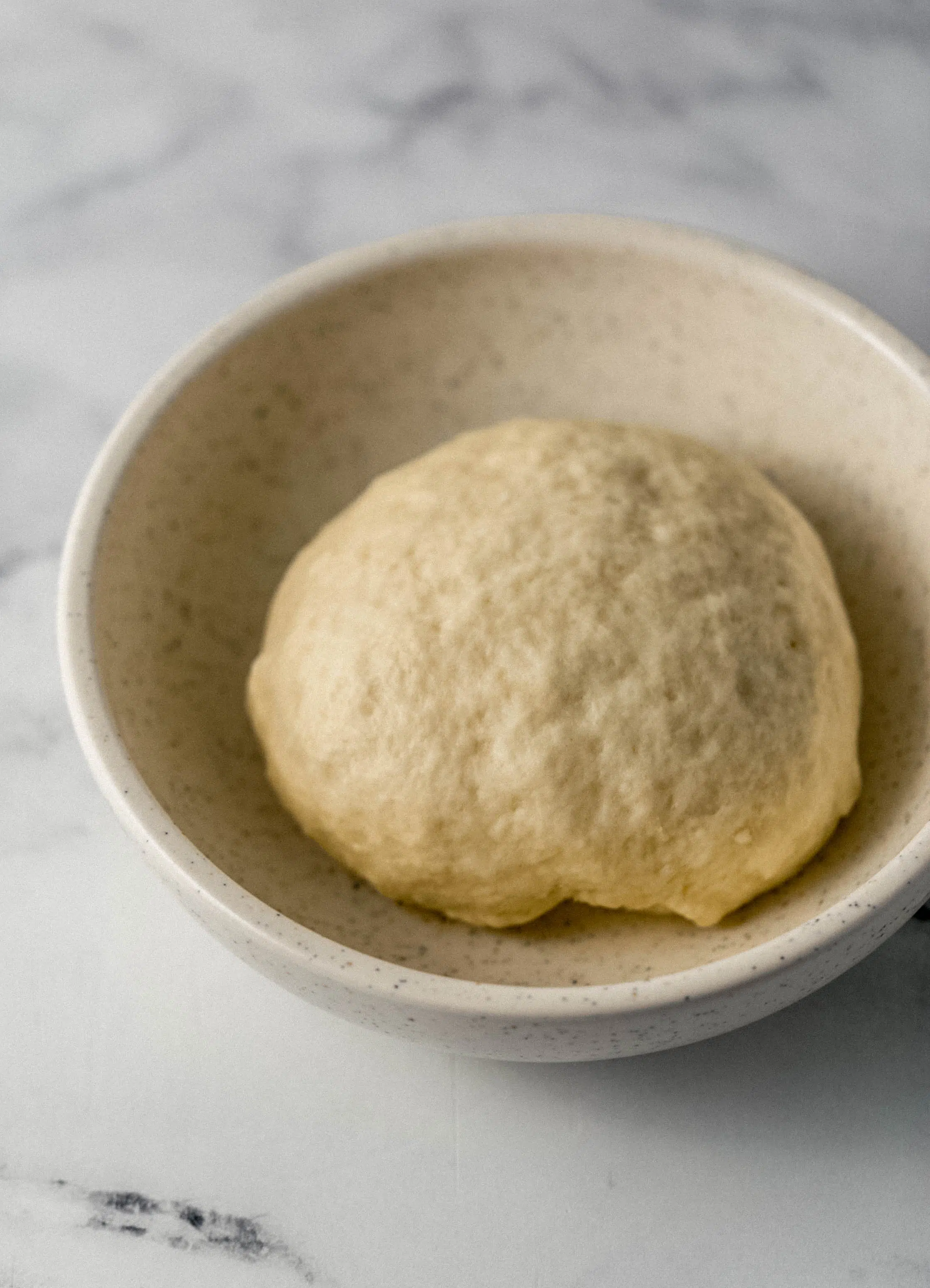 dough ball in mixing bowl after having time to rise and double in size
