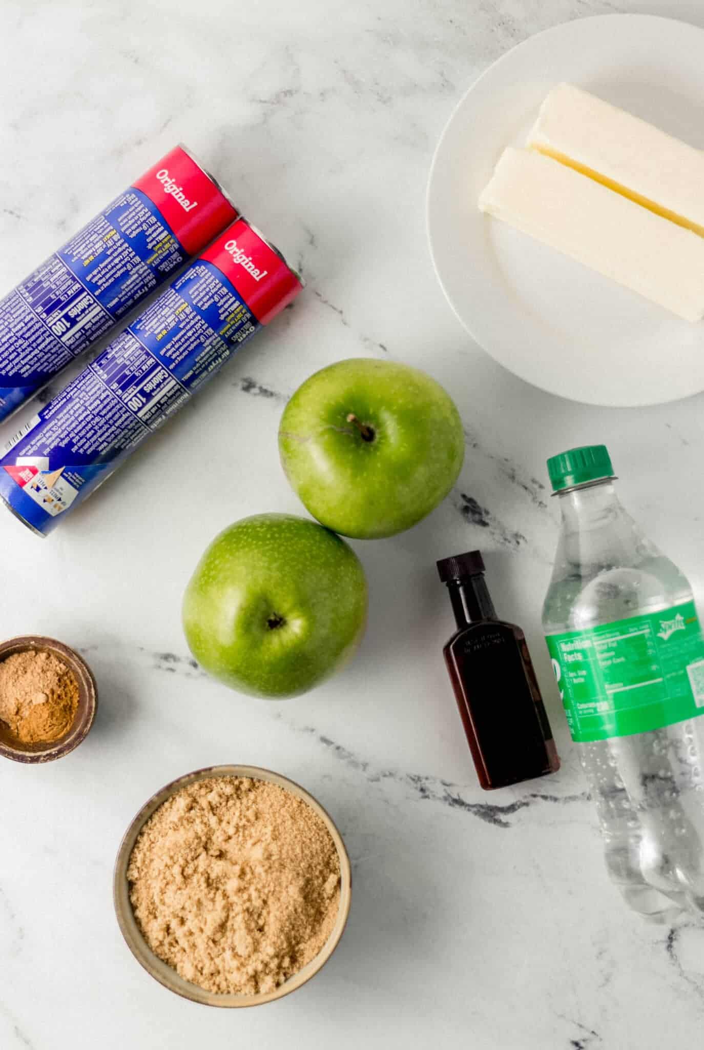 Apple Dumplings Ingredients ingredients needed to make dumplings on marble surface
