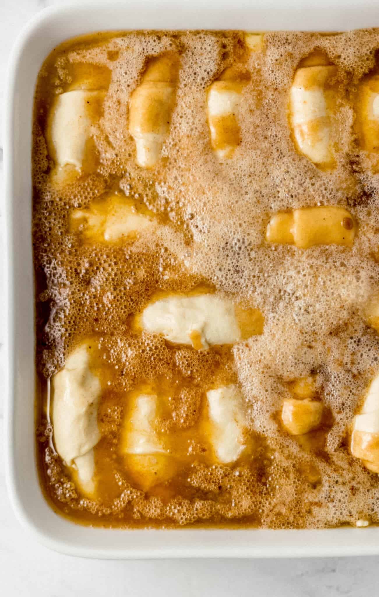 Baking the Apple Dumplings in the Oven soda added to unbaked apple dumplings