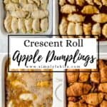 Four process photos to make apple dumplings on pin with text overlay.