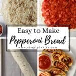 Four process photos to make pepperoni bread on pin with text overlay.
