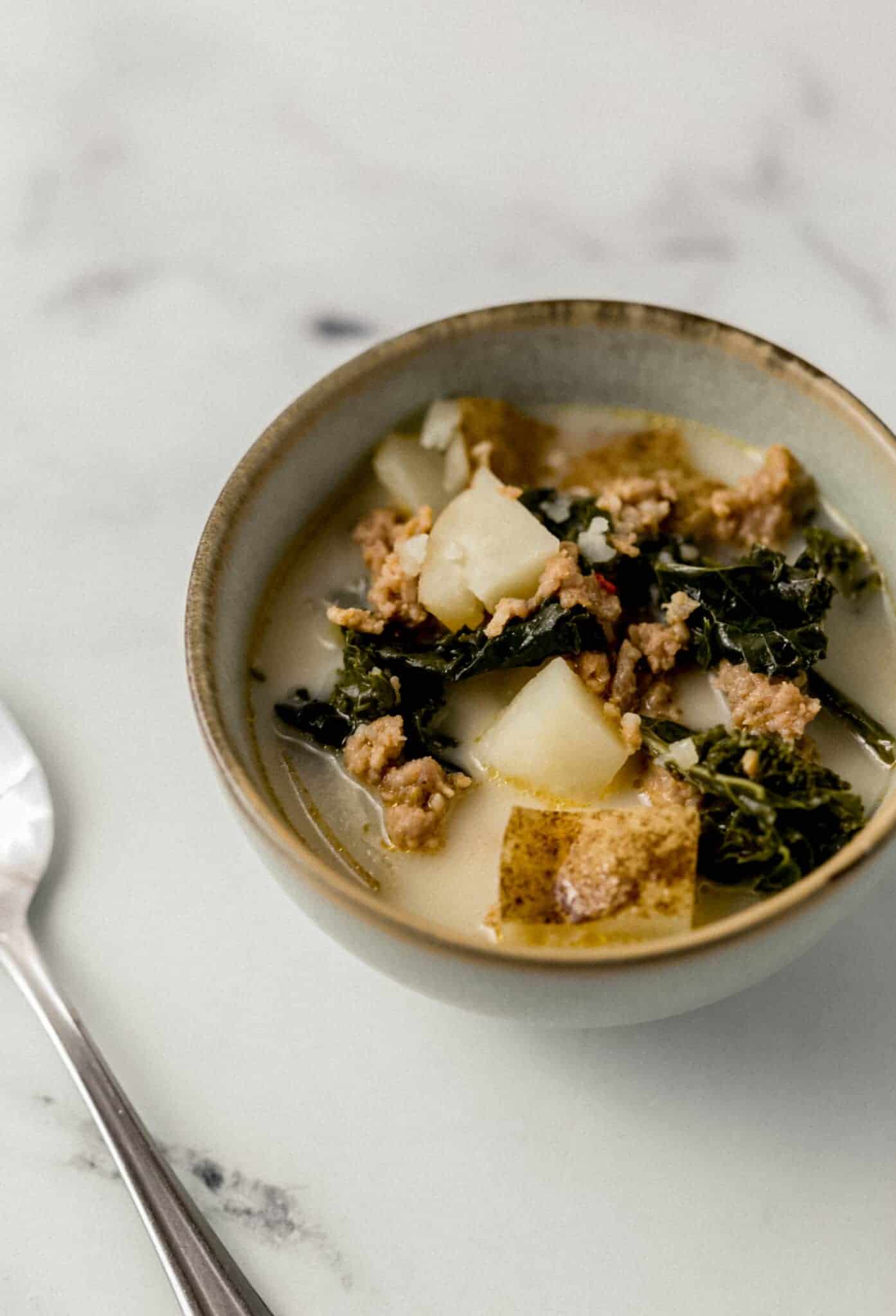 close up of a single bowl of soup 