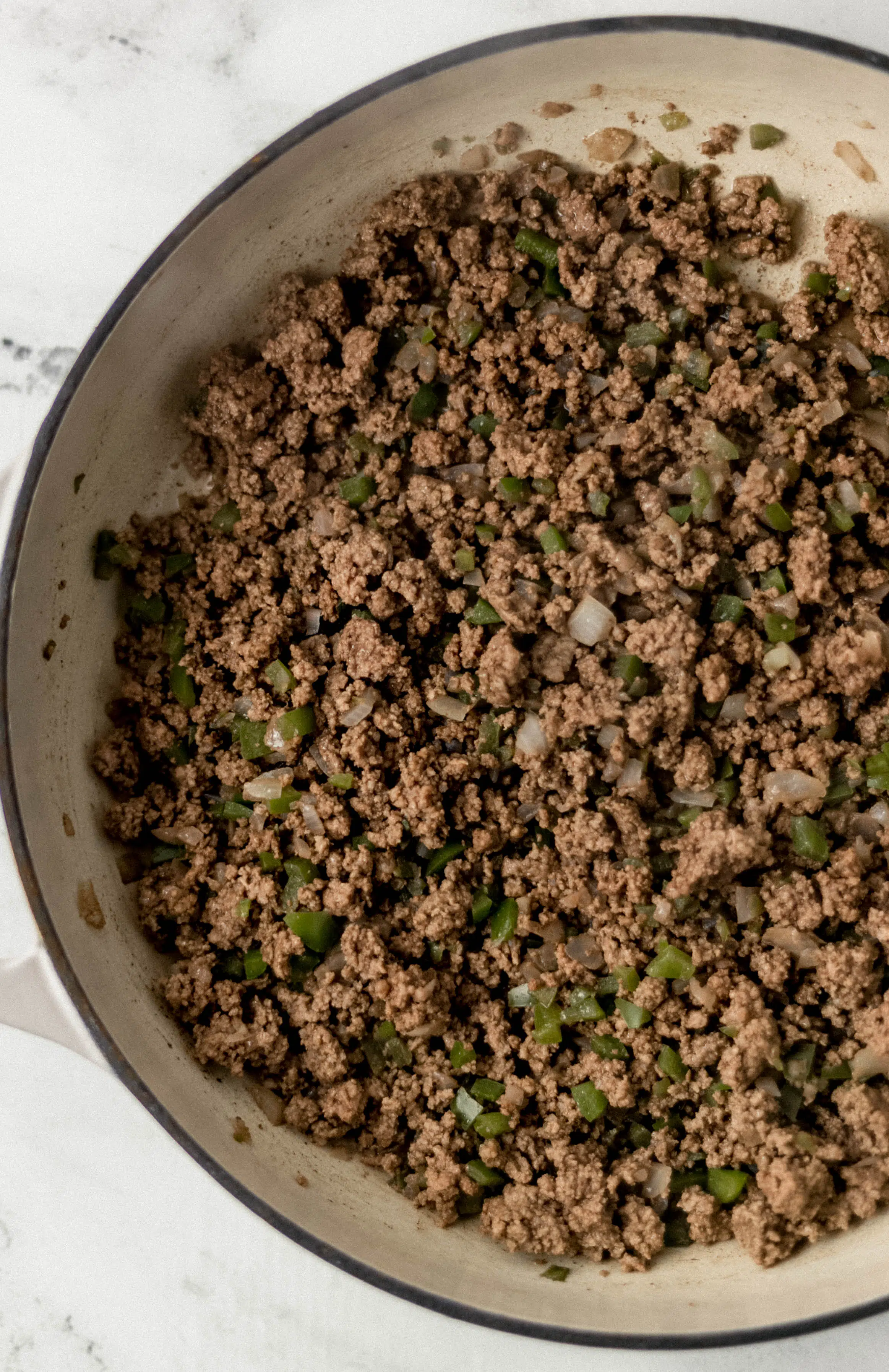 meat mixture in large cast iron skillet 