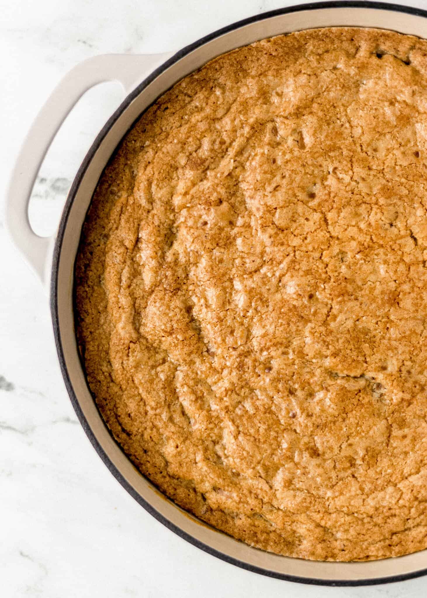 finished cookie in skillet