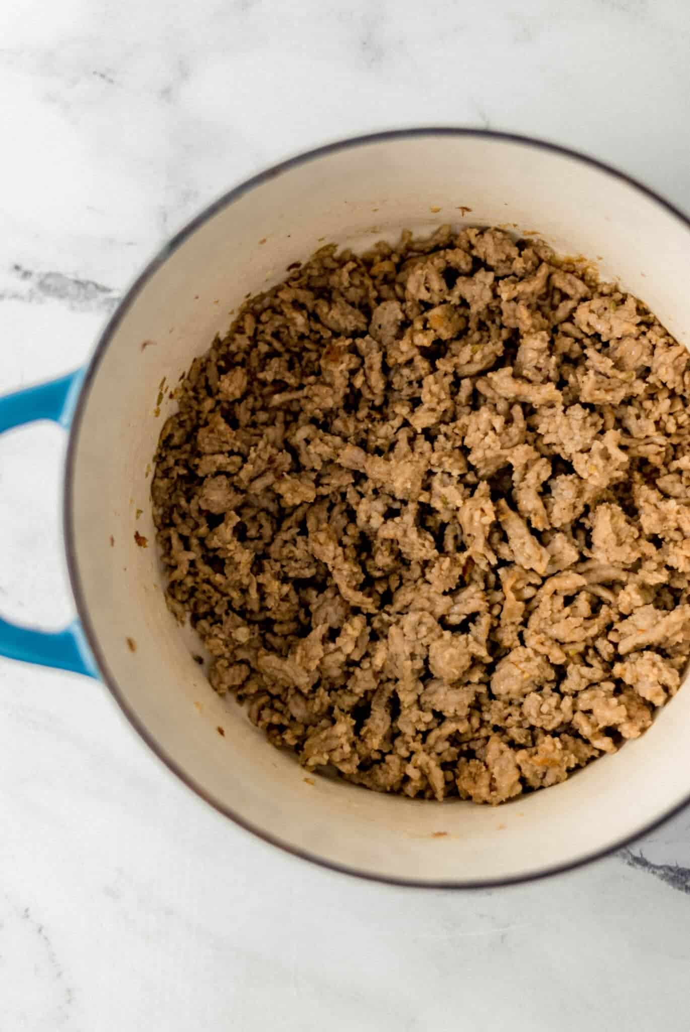 cooked ground italian sausage in dutch oven
