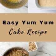 Four process photos to make cake on pin with text overlay.