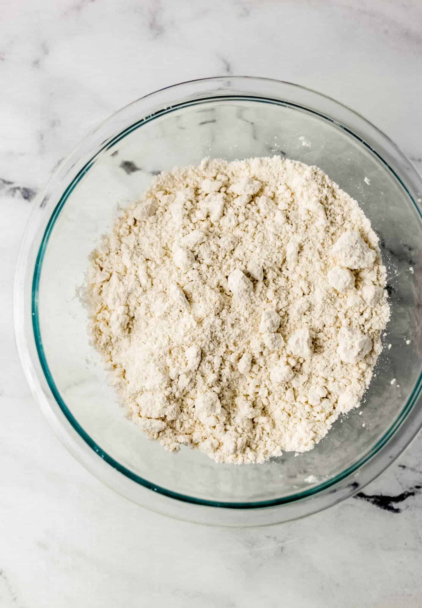 baking mix and butter combined in large glass mixing bowl 