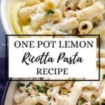 Two photos of finished pasta on pin with text overlay.
