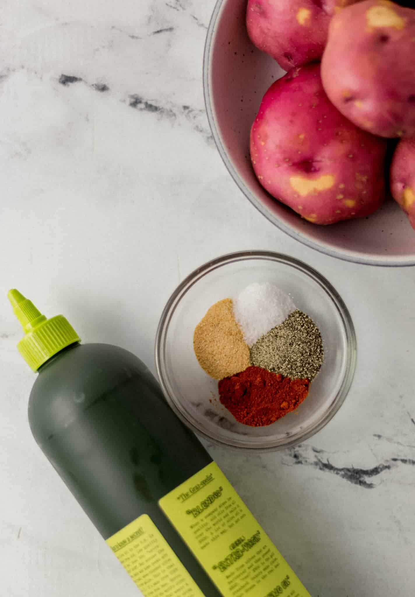 overhead view of ingredients needed to make potatoes