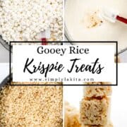 Four process photos to make rice krispie treats on pin with text overlay.