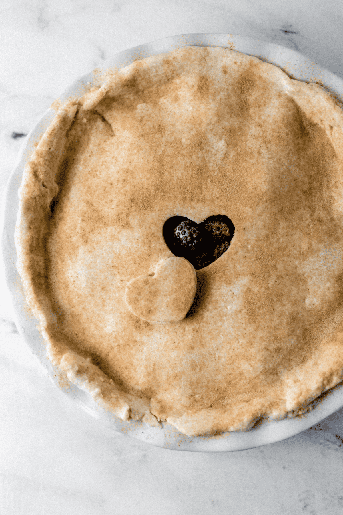 fully assembled blackberry cobbler in pie plate before baking