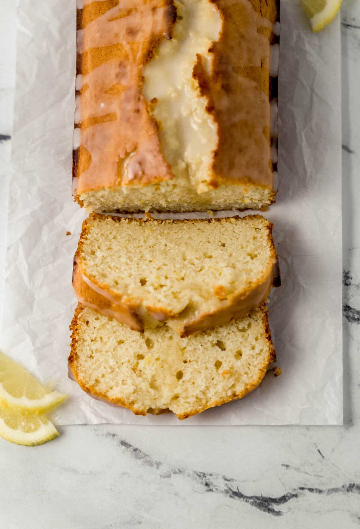 overhead view of finished bread on parchment paper 