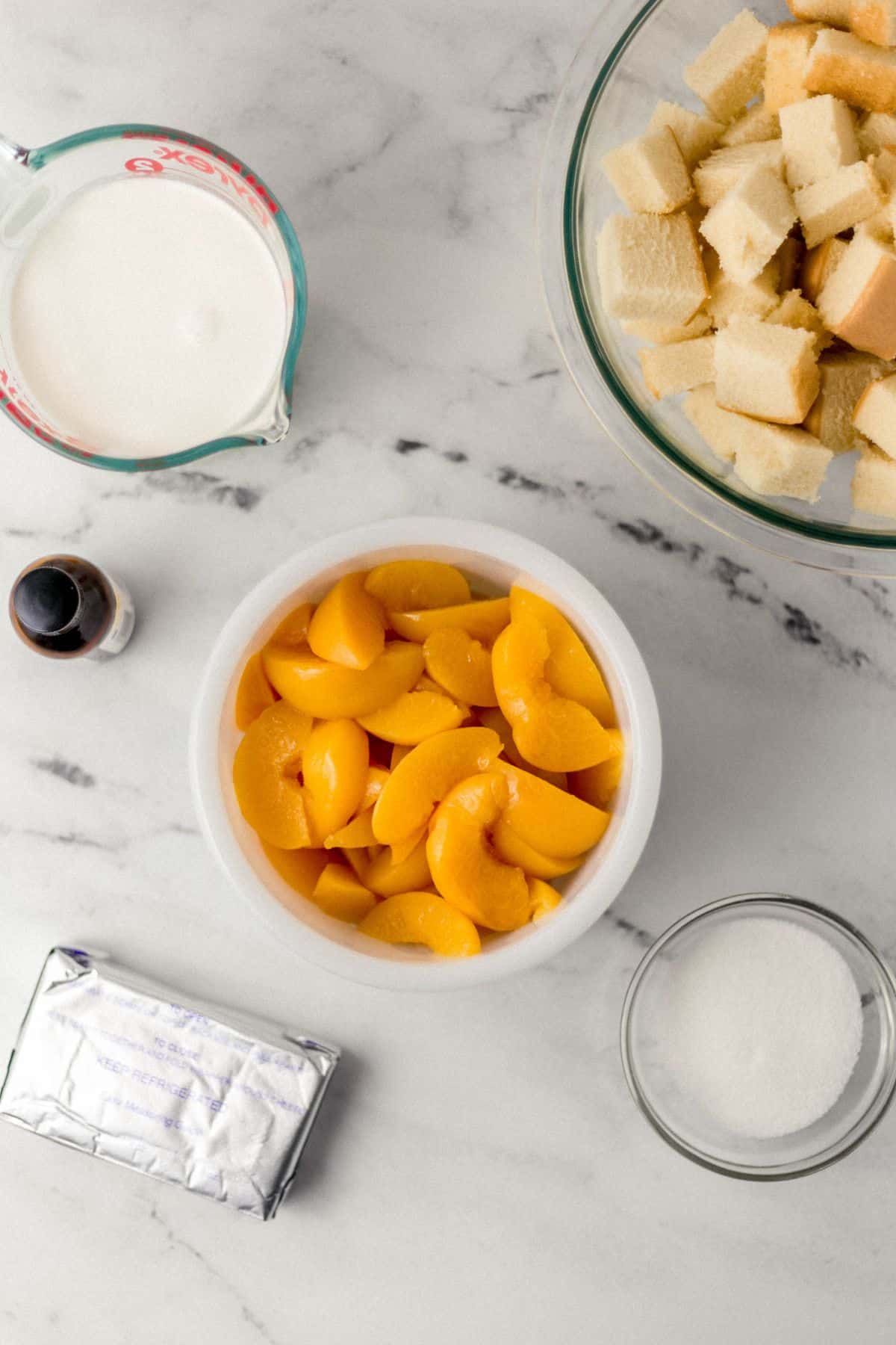 overhead view of ingredients needed to make trifle 