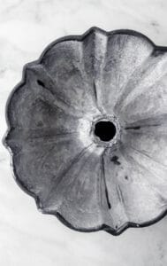 Overhead view of prepared bundt pan.