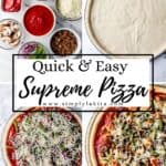 Four process shots to make pizza on single pin with text overlay of title.