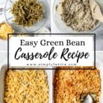 Four process photos to make casserole on a pin with text overlay.