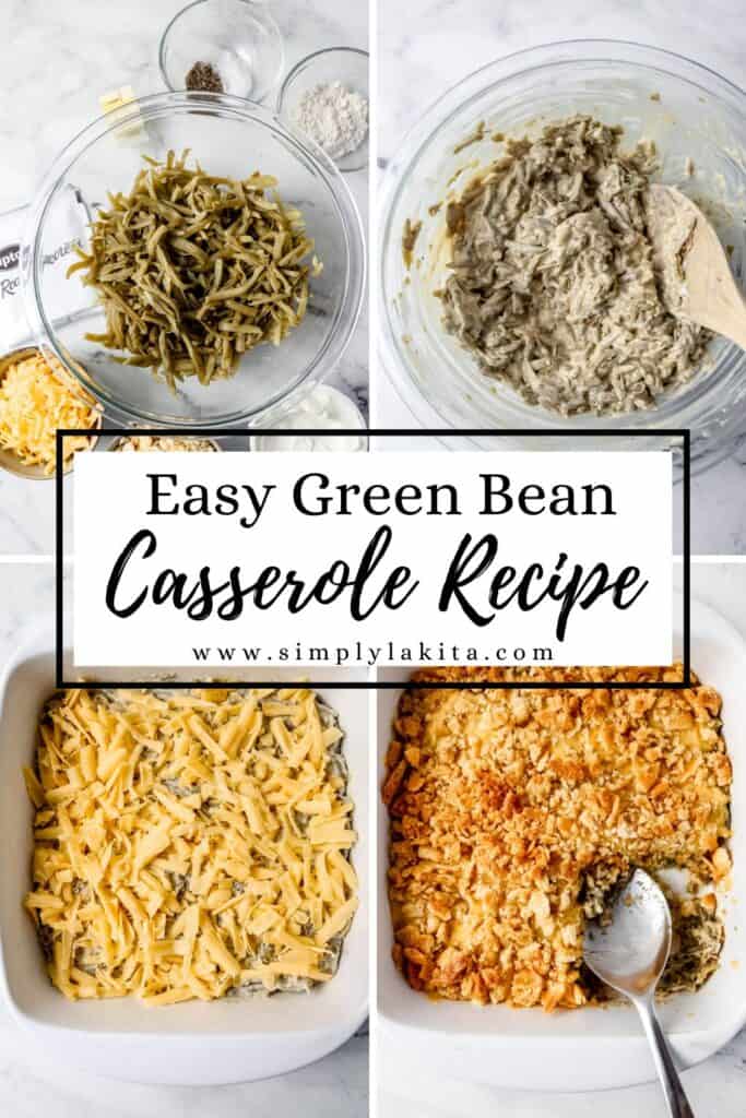 Four process photos to make casserole on a pin with text overlay.