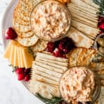 Snack board on white tray.