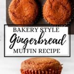Two photos of finished muffins on pin with text overlay.