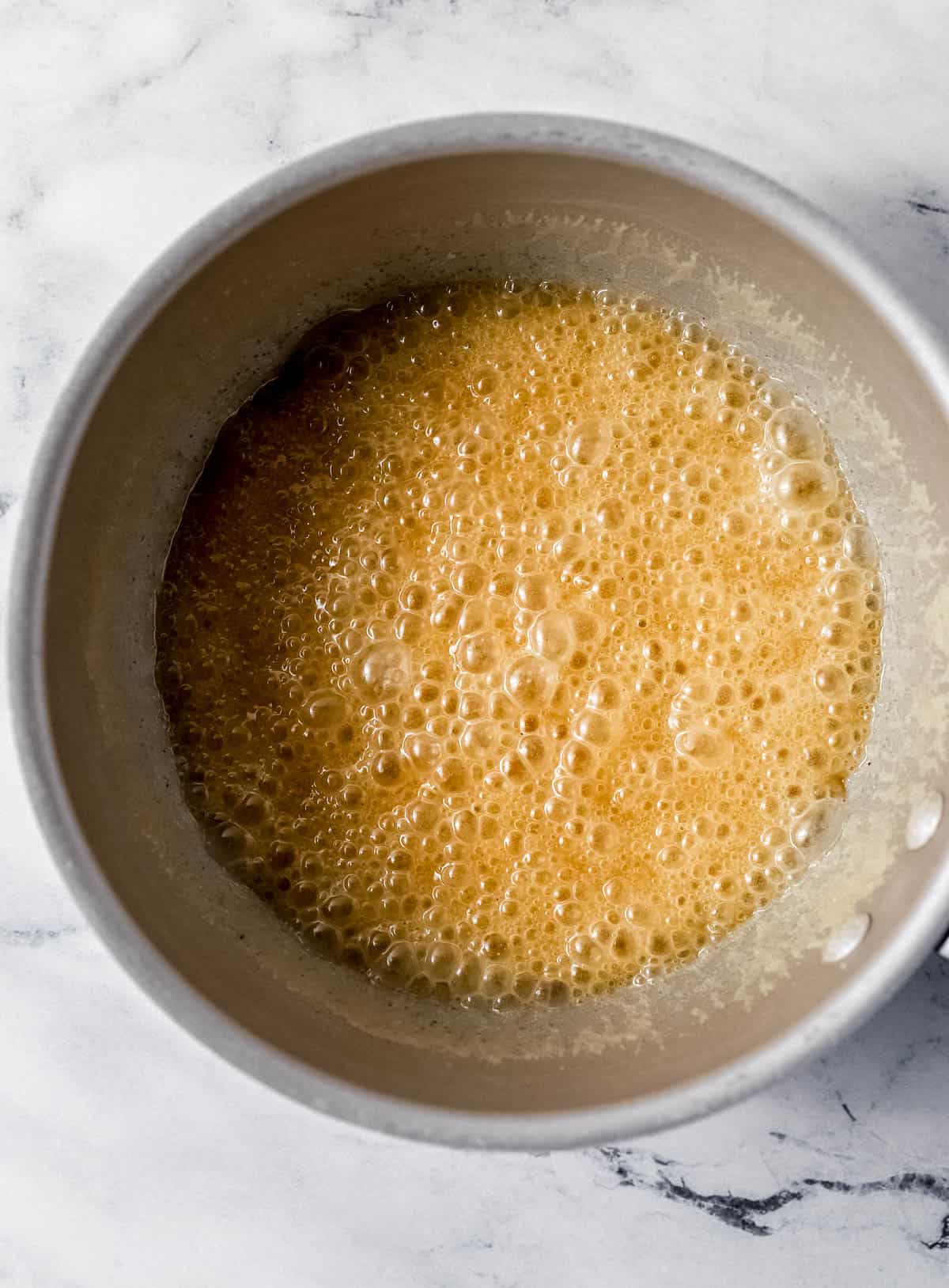 Cookie ingredients combined in large saucepan. 