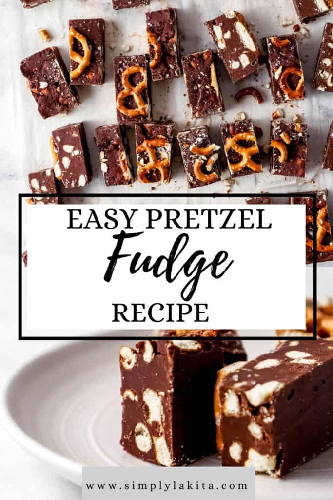 Two photos of finished fudge on pin with text overlay.