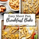 Four photos of process to make sheet pan breakfast on a pin with text overlay.