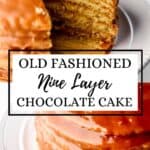 Two photos of finished cake on pin with text overlay.