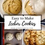 Four process photos to make icebox cookies on pin with text overlay.