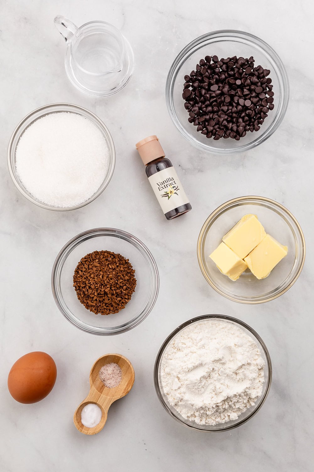 Overhead view of ingredients needed to make cookies.