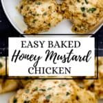 Two photos of finished chicken on pin with text overlay.