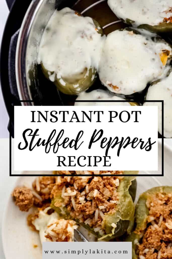 Two photos of stuffed peppers on pin with text overlay.