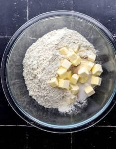 Butter and flour added to glass mixing bowl.