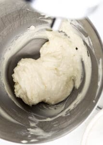 Butter and shortening combined in stand mixer bowl.