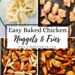 Four process photos to make chicken and fries on pin with text overlay.