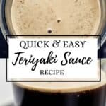 Two photos of finished sauce on pin with text overlay.