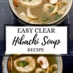 Two photos of finished soup in bowls on pin with text overlay.