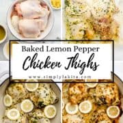 Four process photos to make baked chicken on pin with text overlay.