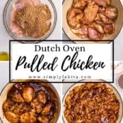 Four process photos to make pulled chicken on pin with text overlay.