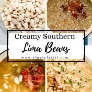 Four process photos to make lima beans on pin with text overlay.